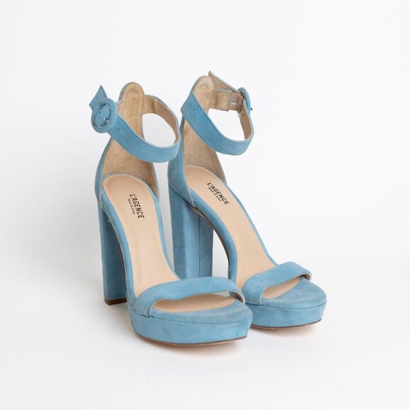 L'Agence Cecile Suede Ankle Strap Sandals Block Heel In Baltic Sea EU 36 - Picture 4 of 16